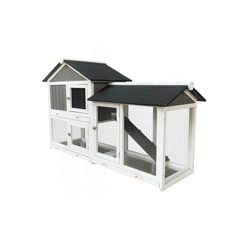 Cage à lapins en bois pour l'extérieur avec cage de course amovible, H 36,22 po x l 61,8 po x P 20,86 po