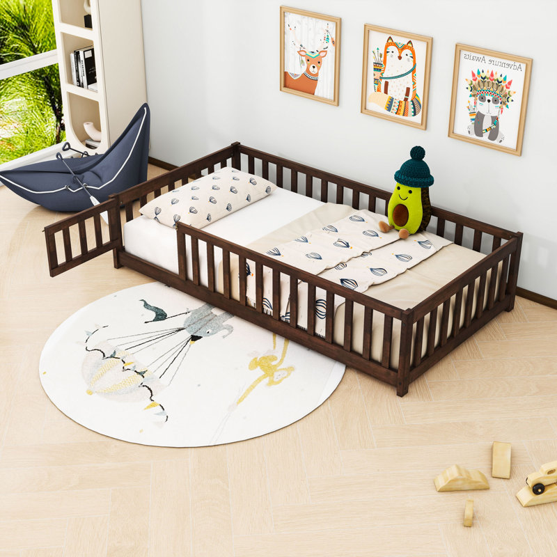 Wood Floor Bed With Fence, Twin, Espresso