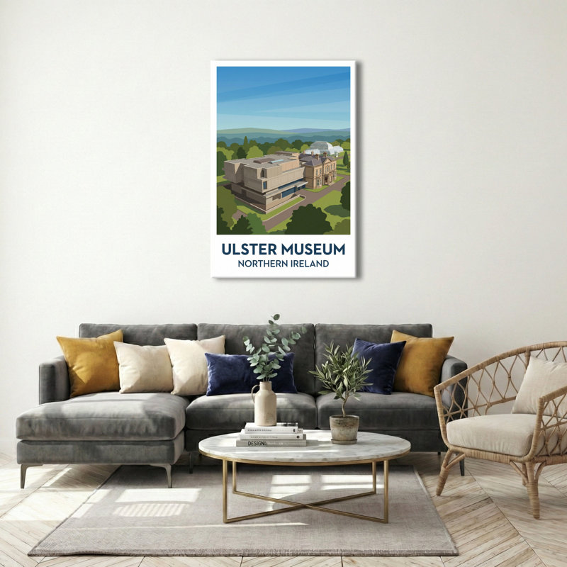 Ulster Museum, Northern Ireland - Romantic Travel Poster Print Of Belfast's Museum And Botanic Gardens. Giclee Print On Wrapped Canvas. Wall Art, Home Decor - Museums & Galleries, Northern Ireland - Wrapped Canvas Print