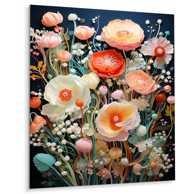 «Blossoming Spring Flowers - Wildflowers», reproduction d'art murale, Métal métal, H 20 po x l 12 po x P 1 po