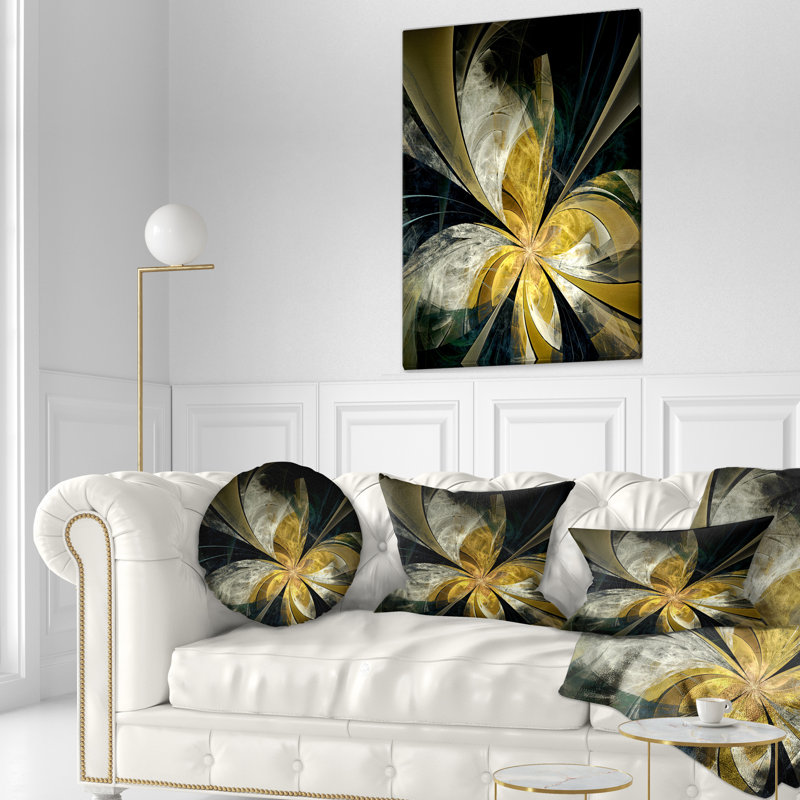 Coussin lombaire en fleur symétrique floral, Doré / Noir