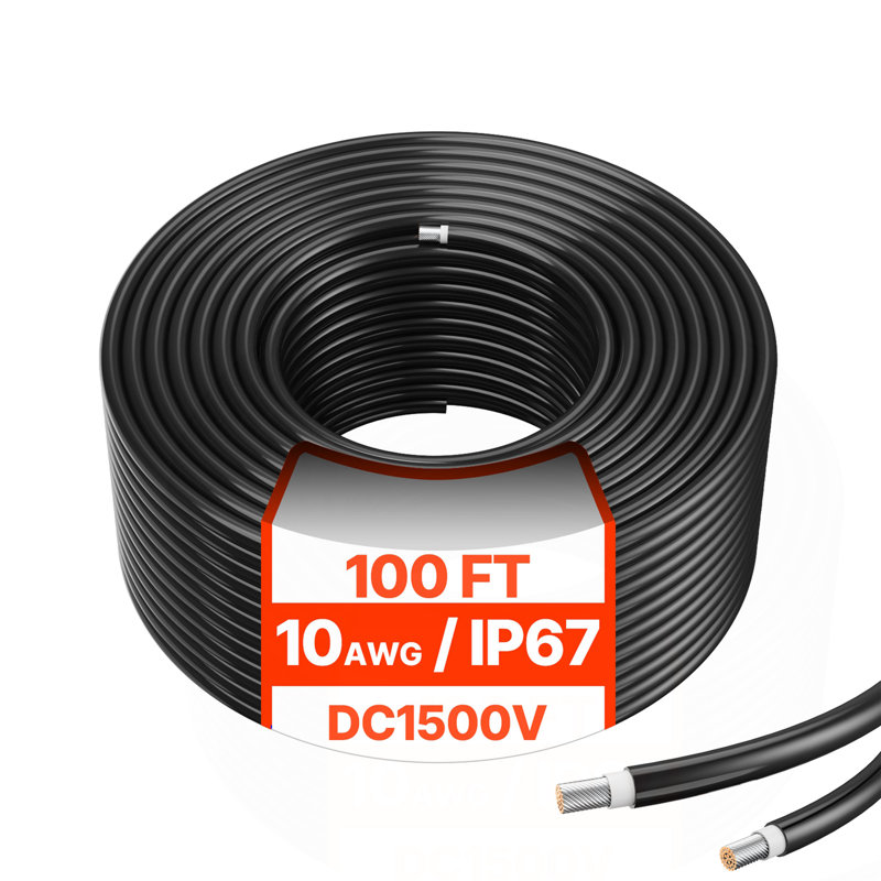 100FT Solar Panel Extension Cable 10AWG Waterproof PV 6mm² Cable Black