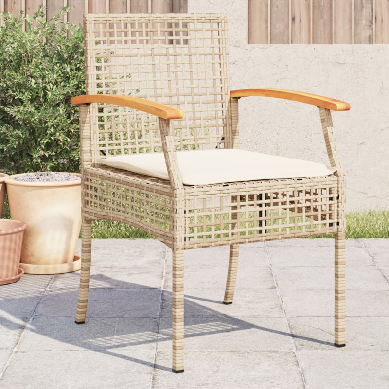 Lark Manor Patio Chairs With Cushions 2 Pcs Poly Rattan Acacia Wood, beige and brown and cream