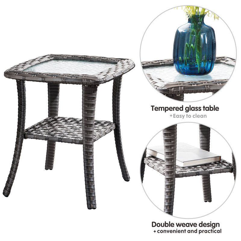 Danvers Square Glass Outdoor Side Table , 18.11 " W 18.11 " D, Gray