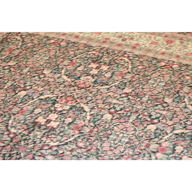 Hand Knotted Wool Area Rug in Green And Ivory