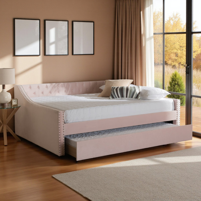 Lit de jour avec couchette Kylah, Complète, Rose