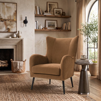 Ebbert 29.25"W Transitional Chenille Wingback Armchair with Nailhead Trim