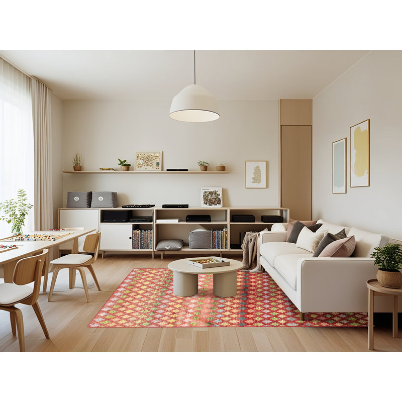Tapis rouge à motif géométrique, Rectangle 7 pi x 9 pi