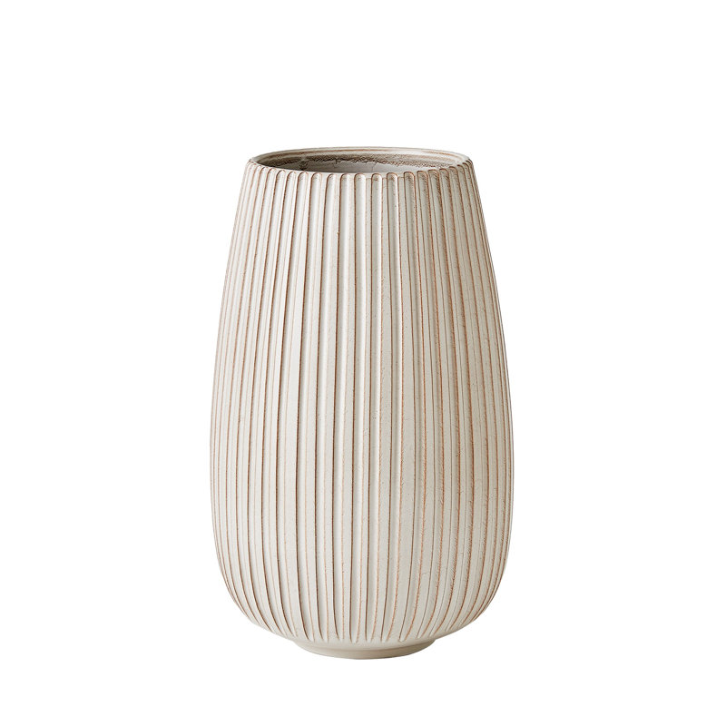 Vertical Ribbed Vase, 12" H x 7.5" W x 7.5" D