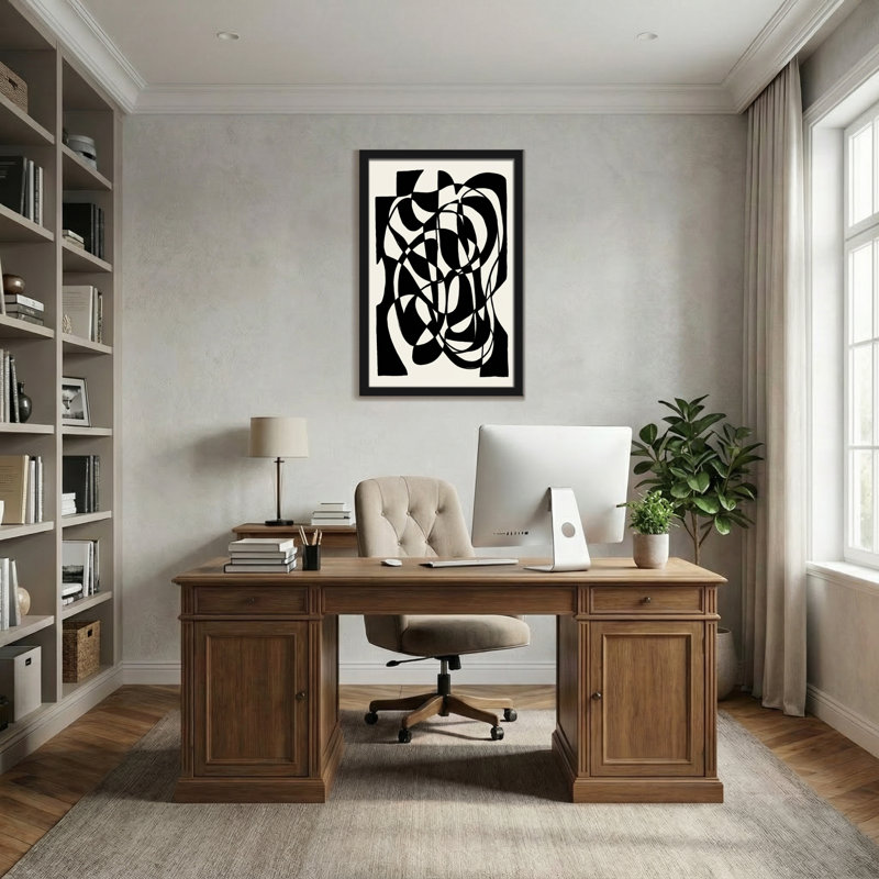 Abstrait abstrait motif géométrique noir et blanc, H 18 po x l 12 po