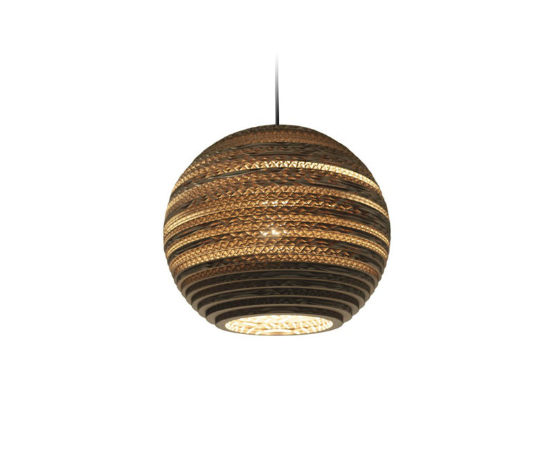 Scraplights Large Globe Recycled Cardboard Pendant Light - Sun, 12" H x 14" W x 14" D, Natural
