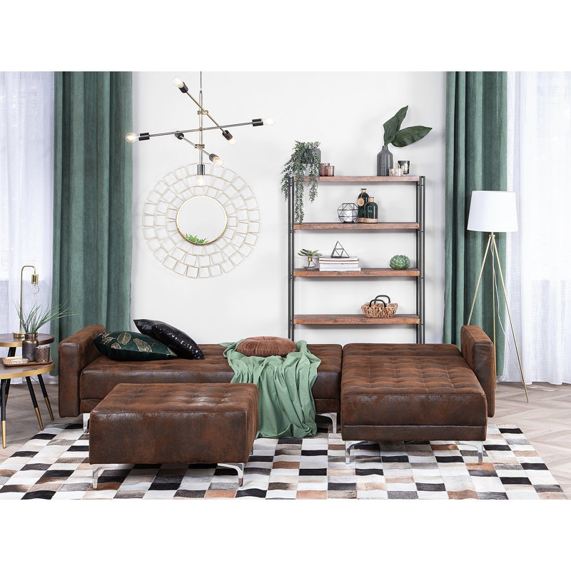 Finnegan 4 Seater Faux Leather Sofa Bed, Right Hand Facing, Brown