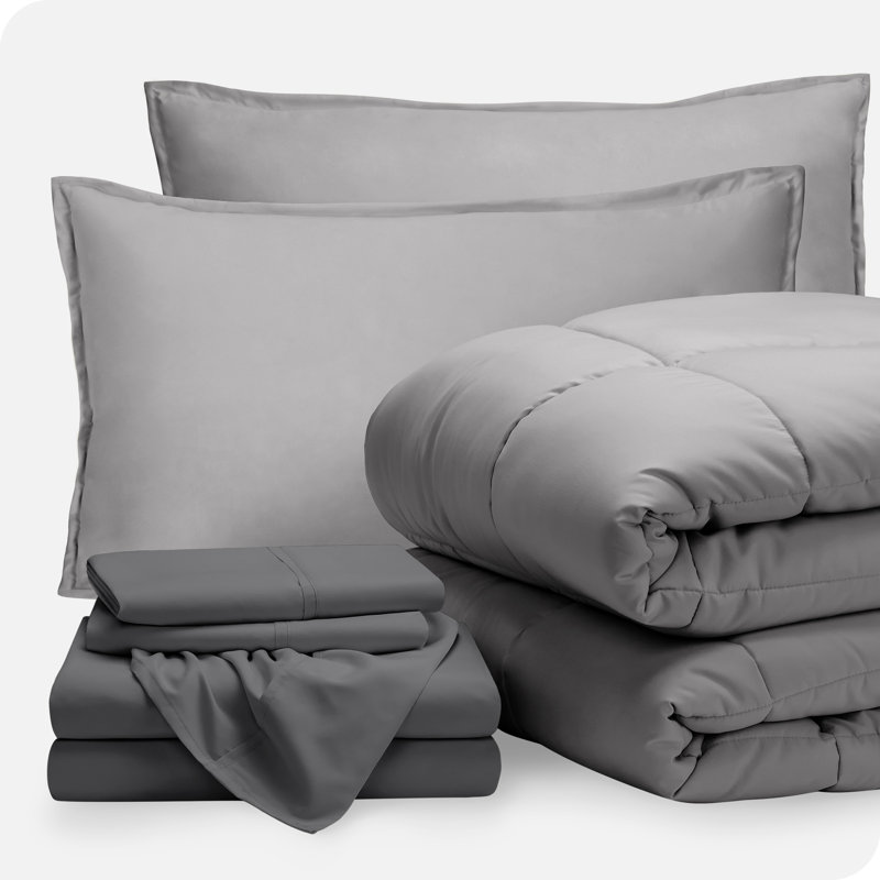 Microfiber Bed-In-A-Bag, King Comforter + 6 Additional Pieces, Light Gray/Gray