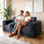 Canapé deux places en velours côtelé noir de 161 cm (63,4 po), livré en boîte, assise profonde et moelleuse avec mousse à mémoire de forme, canapé lounge confortable, aucun assemblage requis
