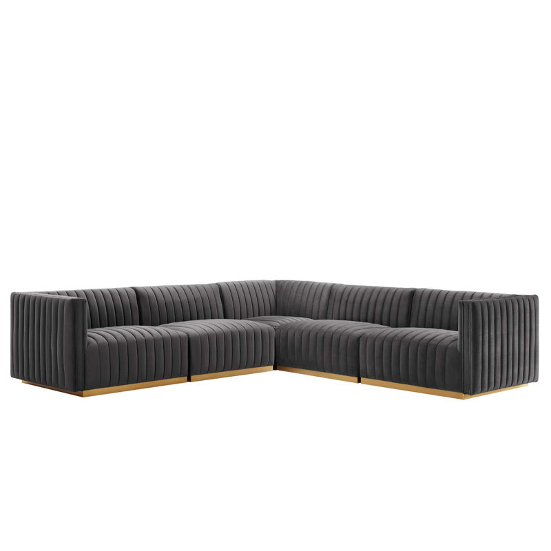 Canapé modulaire 5 pièces Conjure, Velours gris