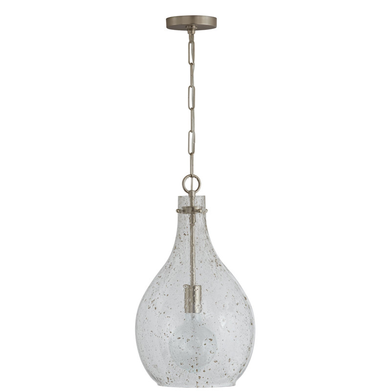 1 - Light Single Pendant, Seeded Stone, Brushed Nickel