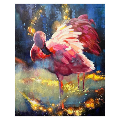 Flamant rose dans l'étang | Acrylique sur toile | Par Anant Roop Art Studio