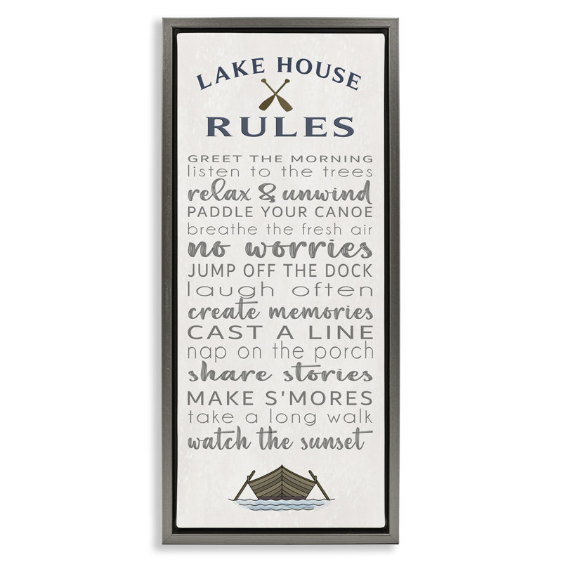 Fun Lake House Rules Floating Frame, design by Seven Trees Design, 25" H x 11" W, Luster Gray Floater Frame