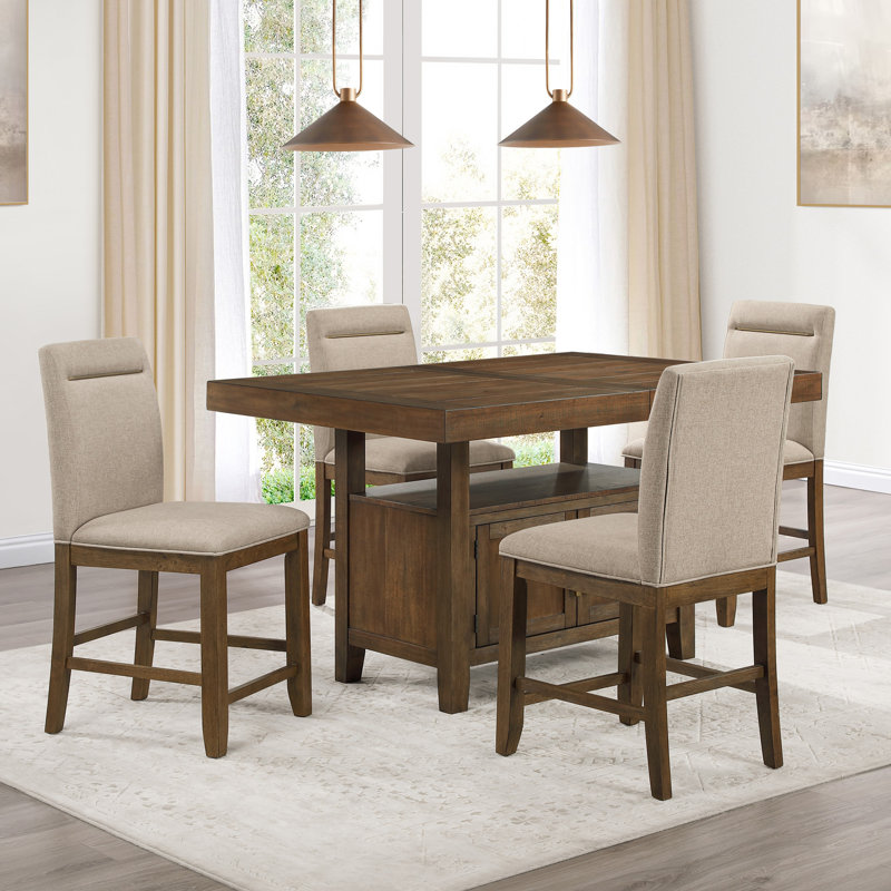 Ensemble de salle à manger Garland, 5 pièces: table, 4 chaises, Brun caramel / beige