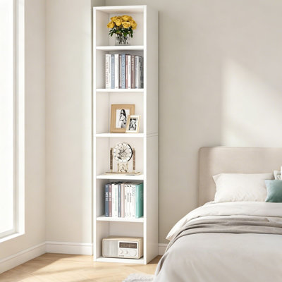 70.9" White 6-Tier Narrow Corner Cube Bookcase Storage For Living Room, Office, Bedroom
