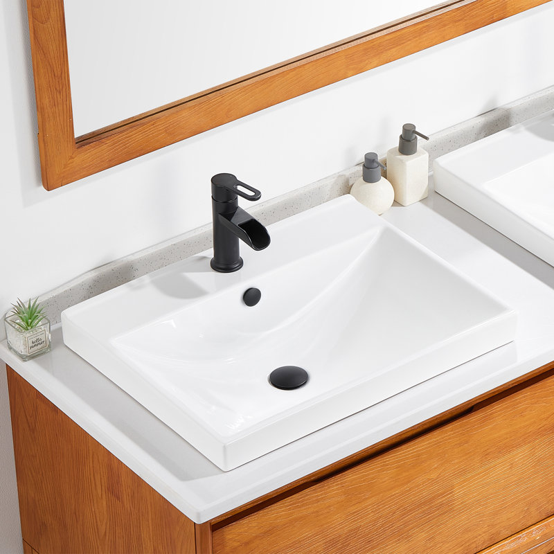 Lavabo de salle de bain rectangulaire encastré en céramique semi-encastré blanc 24 1/2 po