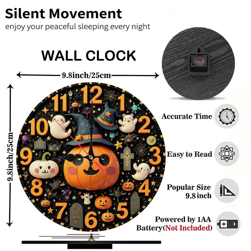 Horloge d'Halloween citrouilles fantômes chauves-souris