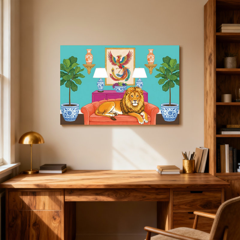 Animaux, lion sur canapé avec art de Phoenix