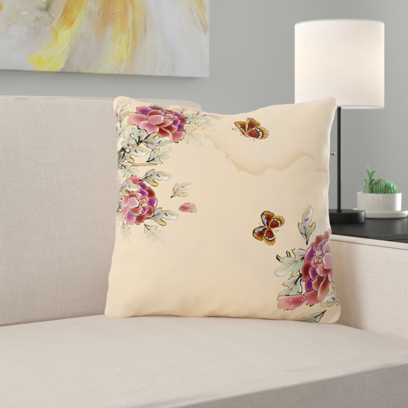 Coussin décoratif fleur Keesha, Microsuède, Intérieur