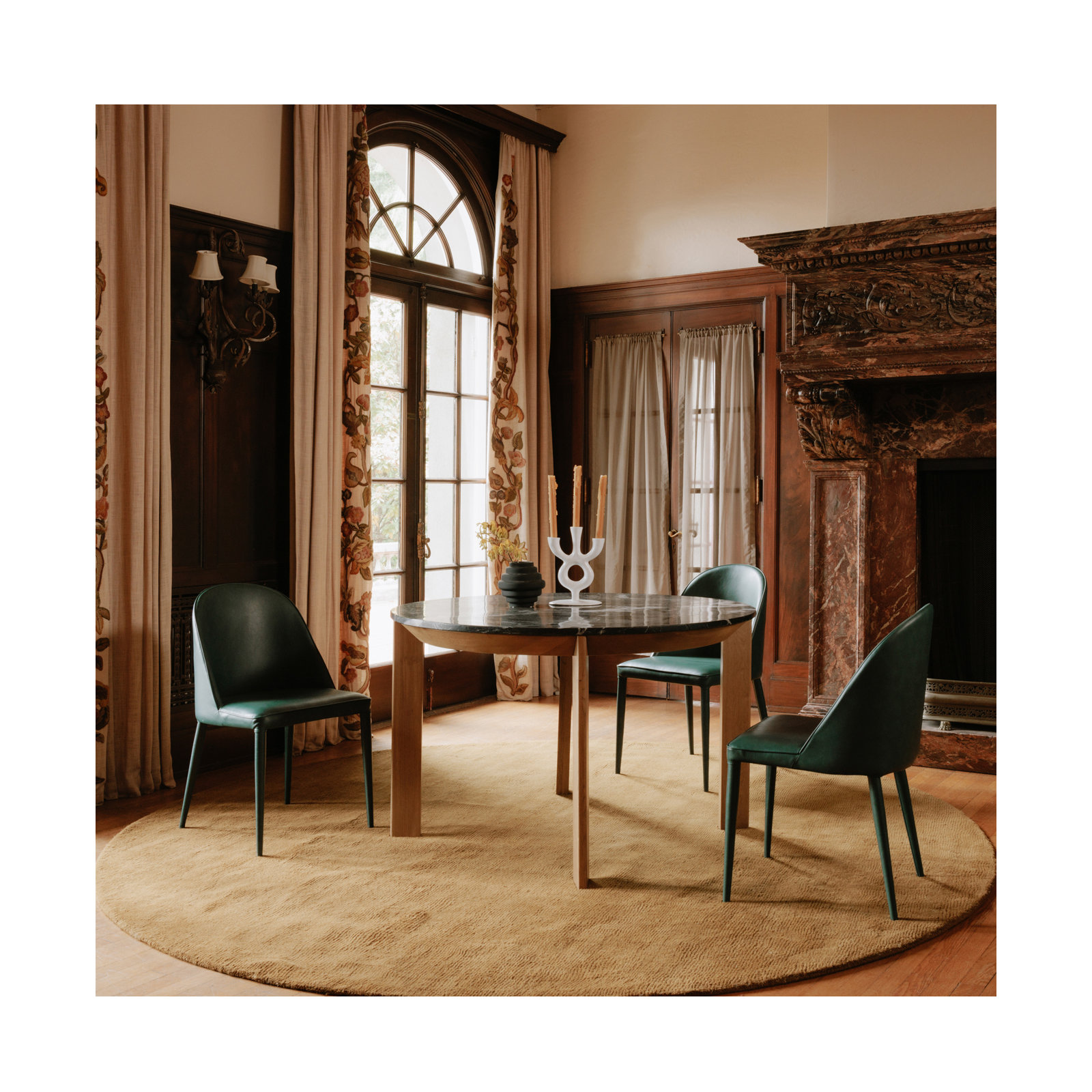 Brennon Upholstered Side Chair in Gray, Dark Teal Faux Leather