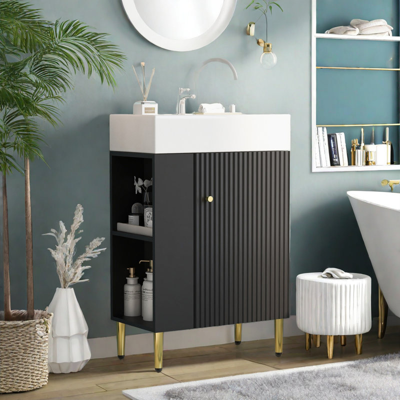 Meuble-lavabo 21,6 po avec lavabo en céramique, Noir