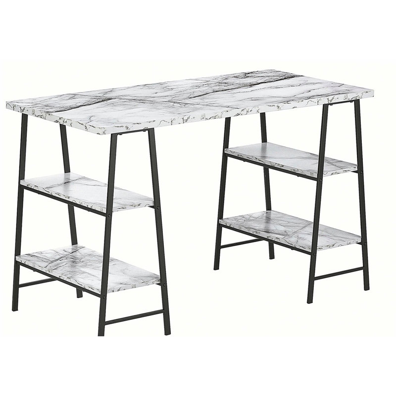 Bureau d'ordinateur, bureau personnel, ordinateur portable, tablettes de rangement, l 48 po, travail, stratifié gris, métal noir, contemporain, moderne