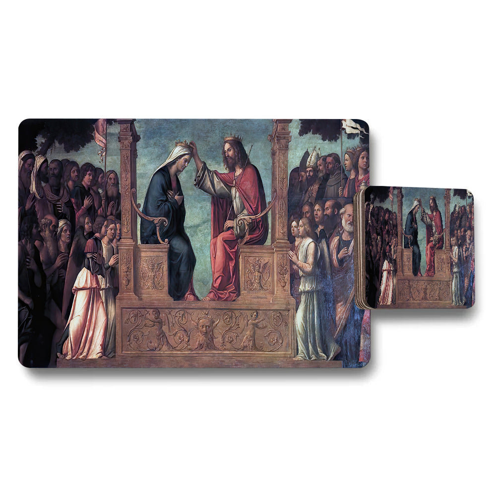 Religious Artwork Placemat and Coaster Set with Coronation Scene