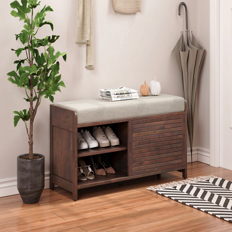 Banc à chaussures avec rangement et coussin, banc de rangement à volets avec charme pour le salon, vestibule, Brown