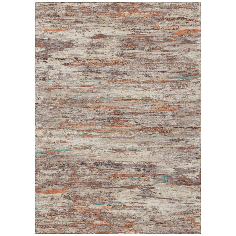 Tapis extérieur lavable abstrait en terre cuite et beige 5 pi x 8 pi