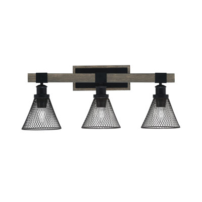 Bitner 3 Light Bath Bar Shown In Matte Black & Painted Distressed Wood-Look Metal Finish