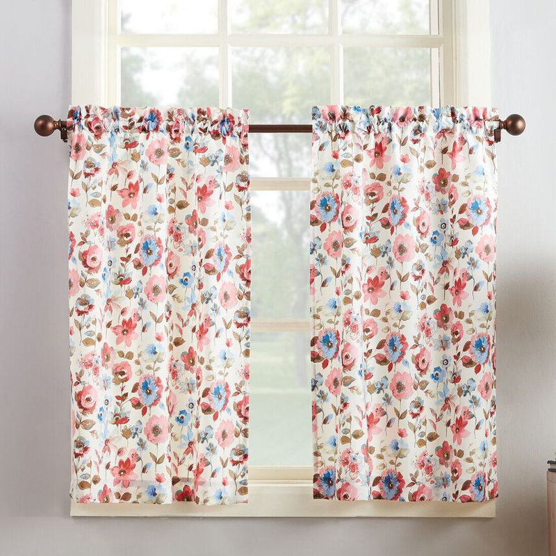 Carriere Floral Semi-Sheer Rod Pocket Kitchen Curtain Set