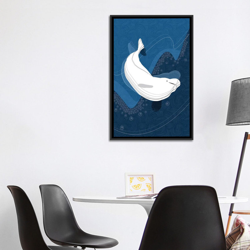 «Beluga» par Soul Curry, impression et impression d'art graphique, H 48 po x l 32 po x P 1,5 po, Toile avec cadre noir