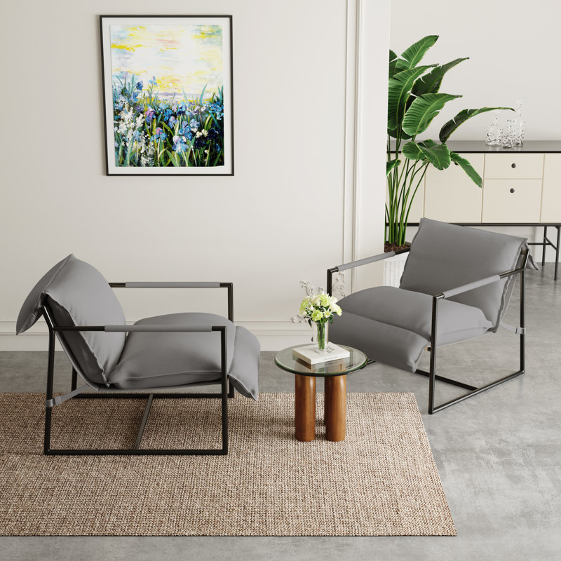 Chaise d'appoint rembourrée en métal et en polyester gris clair, Mélange de polyester gris clair / tissu
