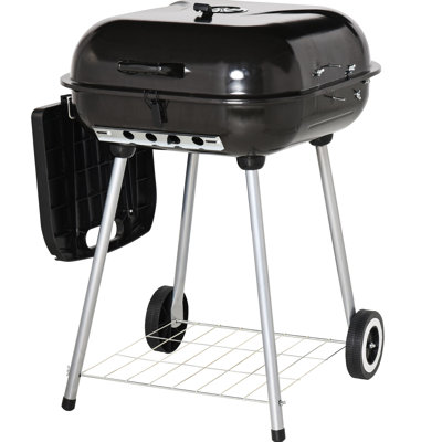 Barbecue portatif au charbon de bois de 53 cm (21 pouces) avec aérations réglables, roues et tablette inférieure pour pique-nique, camping et barbecue dans le jardin.