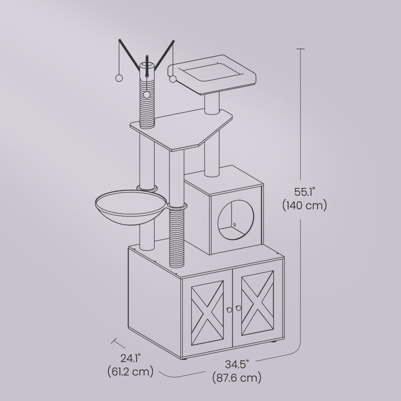 55.1" Cat Tree with Litter Box Enclosure, Brown