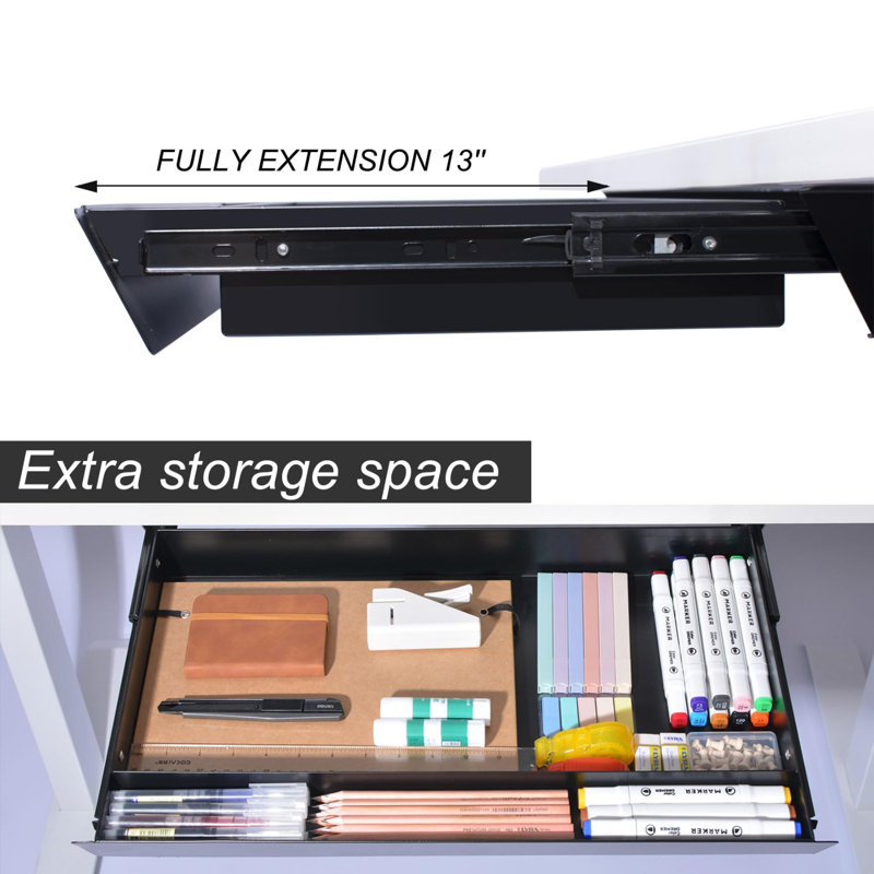 Large Under Desk Mounted Sliding Drawer With Pencil Tray And 60 Degree Tilt Panel To Pull Out, 22'' Long & 13'' Deep Large Storage Organizer For Sit Stand Workstation