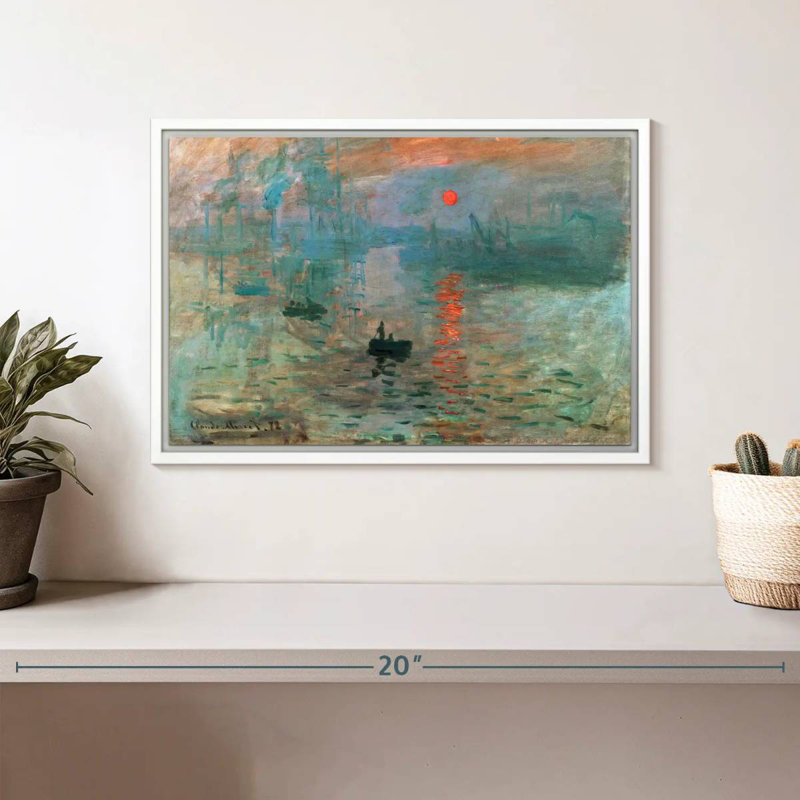 Impression lever de soleil 1872, Cadre flottant blanc, 13 po x 9 po