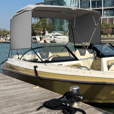 4 Bow Bimini Top Boat Cover, Detachable Mesh Sidewalls, Marine Grade 600D Polyester Canopy with 1" Aluminum Frame, Includes Storage Boot, 2 Rear Support Poles & 2 Straps