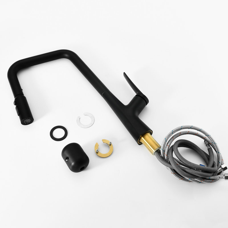 Matte Black, Single Hole, Kitchen Faucet, 3 Function, 360 , One Touch Switching, 8.67 In. Product Depth, 1.8 Gallons Per Minute Maximum Flow Rate, 23.6 In Pull-Out Hose, Water Modes, Pull Down Lever