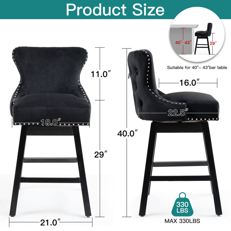 Tabouret pivotant 29 po Angelicamae, 2, Noir, noir, noir, noir