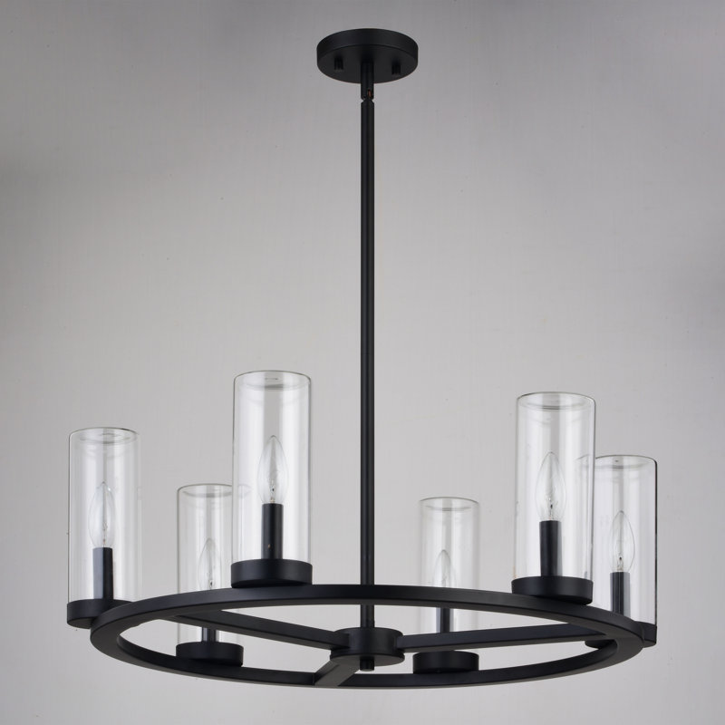 Lustre en roue de chariot Antwion, Six lumières, H 17,25 po x l 26 po x P 26 po