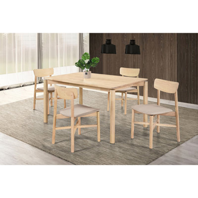 Table rectangulaire en bois délavé de style Mid-Century 5 pièces, table rectangulaire, chaises rembourrées brun clair