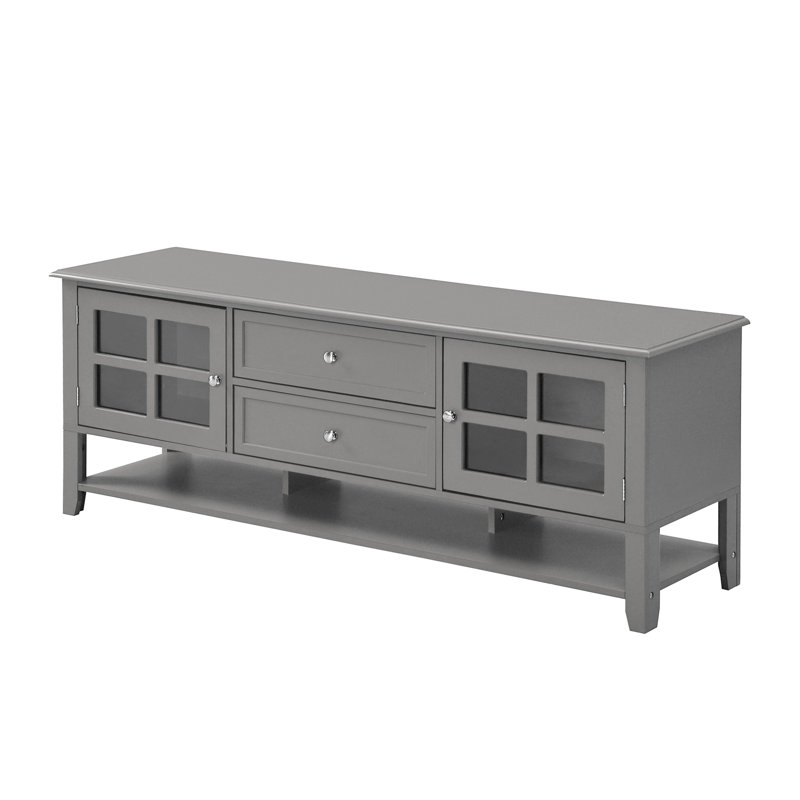 Meuble télé moderne avec rangement multifonctionnel, panneau de fibres à densité moyenne gris, conception élégante