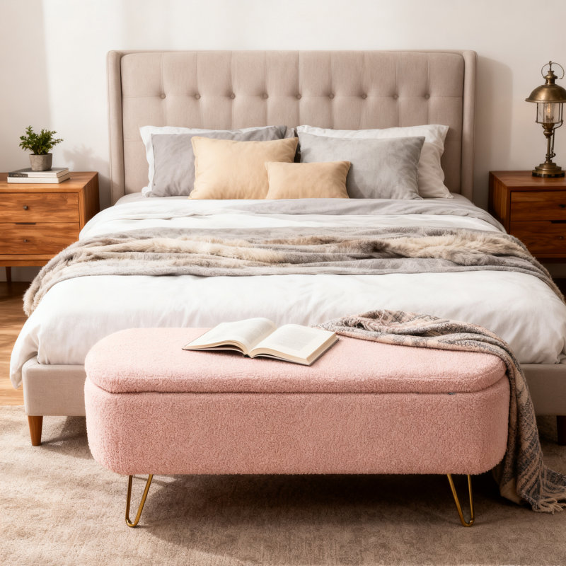 Banc de rangement avec repose-pieds Modern End, Rose