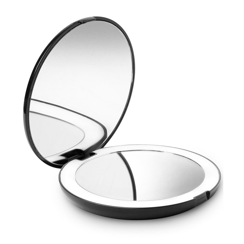 Modern Lighted Magnifying Compact Mirror, 5" x 5", Black